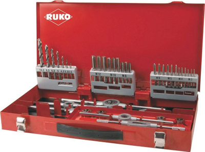 Set filetimi Ruko 245030, 44 pjesë, HSS për çelik deri 800 N/mm², i kuq
