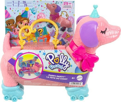 Set lojërash Polly Pocket Puppy Party HKV54, 2 kukulla, 25 gjëra loje, rozë