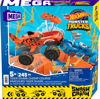 Set ndërtimi Mattel Mega Hot Wheels Tiger Shark Stunt Jump HKF88, 240 pjesë, për fëmijë 5+