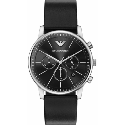 Рачен часовник Emporio Armani AR11774, хронограф 42 mm, кожен ремен, црн