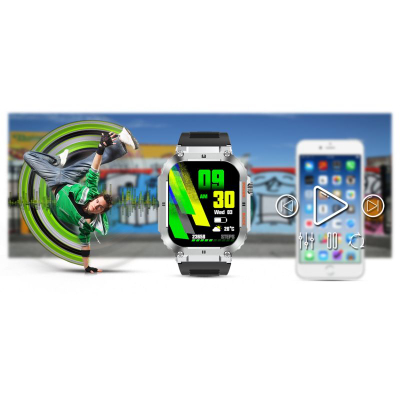 Orë e zgjuar Gravity GT6-5, ekran 1.96", Bluetooth 5.0, argjendtë me të zezë