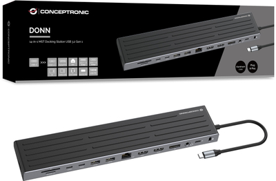 Docking station Conceptronic 14 in 1, USB C, 2x HDMI DP 4K, argjendtë
