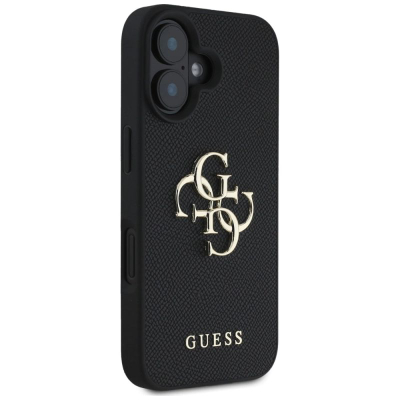 Kapak telefoni Guess Grained Big 4G Logo për iPhone 16 6.1", eko lëkurë, i zi