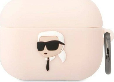 Kapak Karl Lagerfeld KLAPRUNIKP për Apple AirPods Pro, silikon, dizajn Karl Head 3D, rozë
