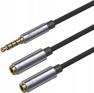 Kabllo audio ndarëse Yesido YAU28, 3.5mm mashkull në 2x 3.5mm femër, 30cm, e zezë