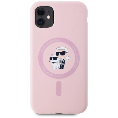 Заштитна маска за телефон Karl Lagerfeld Karl &amp; Choupette MagSafe, силикон, за iPhone 11, розова