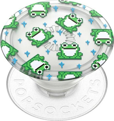 Kapëse telefoni PopSockets PlantCore Translucent 8 Bit Frogs, me ngjitës, transparente