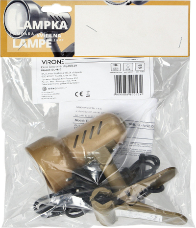 Lampë tavoline Virone DL-9/C, me kapëse, E14 40W, ngjyrë e artë
