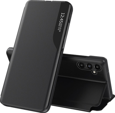 Mbulesë flip Hurtel Eco Leather View Case për Samsung Galaxy A14, me funksion qëndrimi, e zezë