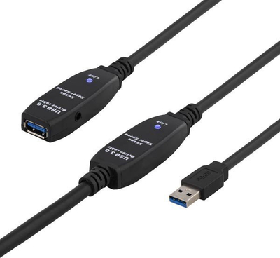 Kabllo USB Deltaco USB 3.0 aktive, 10m, USB 3.2 Gen 1, e zezë