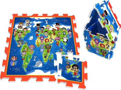 Puzzle dyshemeje hartë bote, 9 copa, blu verdhë