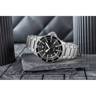 Orë Emporio Armani AR11787 World Explorer, me diell, 42mm, argjendt me kornizë të zezë