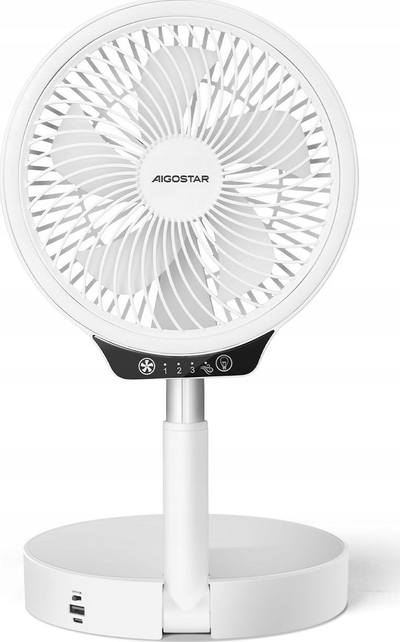 Ventilator portativ Aigostar Paula, palosës me këmbë deri 1 m, USB‑C, me unazë LED, i bardhë