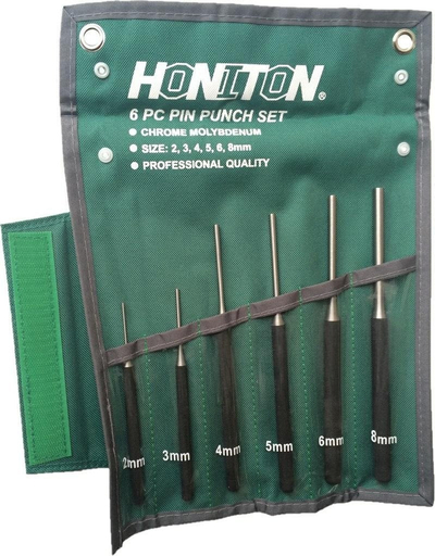 Set dalta për tapa Honiton Pin Punch, 6 copë, 2-8mm, jeshil