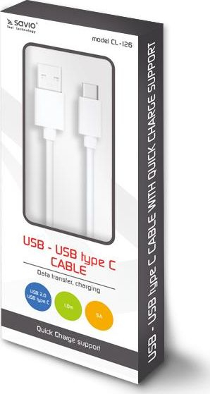 Кабел Savio USB-A, 1 м, бел