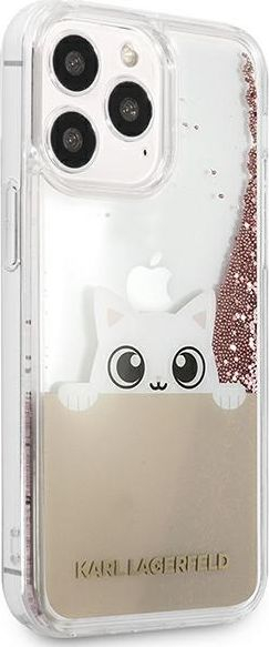 Mbulesë telefoni Karl Lagerfeld Glitter K-Peek A Boo për iPhone 13 Pro Max 6.7", transparente, rozë