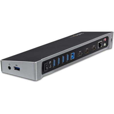 Stacion docking StarTech për tre ekrane USB 3.0, HDMI DP 4K, 5x USB, i zi gri