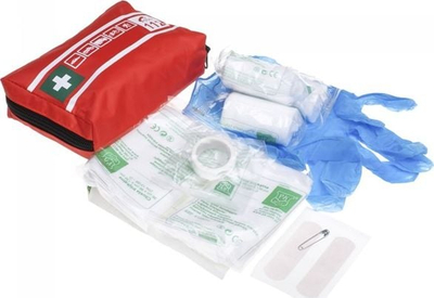 Set i ndihmës së parë për veturë Car First Aid Kit, me pajisje bazike, i kuq