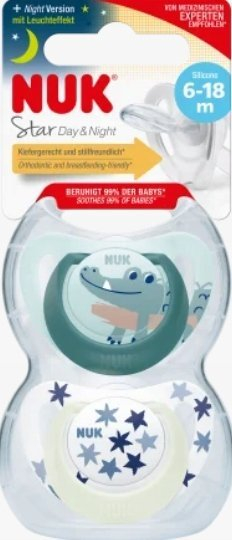 Qetësuese NUK Star Day & Night, silikon, 6-18m, set 2 copë