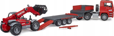 Сет играчки Bruder MAN TGA Low Loader Truck со натоварувач Manitou, модел 02774, пластика, повеќебоен