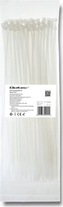 Lidhëse për kabllo Qoltec, 3.6 x 300 mm, 100 copë, të bardha