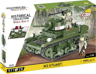 Set ndërtimi Cobi Historical Collection WW2 M3 Stuart, 511 copa, tank i vogël miniaturë