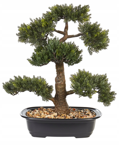 Bimë artificiale bonsai dekorative, 44 cm, material sintetik, jeshile me vazo të zezë