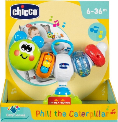 Lodër për karrige ngrënieje Chicco Phill the Caterpillar, elektronike, me melodi, shumëngjyrëshe