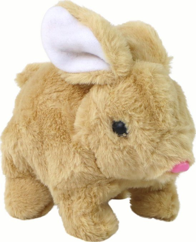Lodër interaktive lepurush Walking Bunny, me lëvizje e tinguj, me gëzof t’gjatë, bezhë