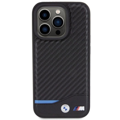 Futrollë BMW BMHCP15L22NBCK për iPhone 15 Pro 6.1", lëkurë karbon, e zezë