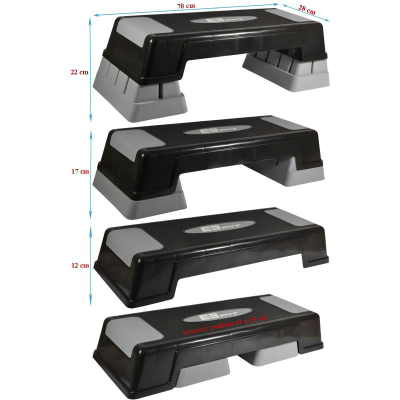 Platformë aerobie Eb Fit Step, 70 cm, lartësi e rregullueshme, gri e zezë