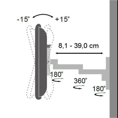 Mbajtëse muri për monitor Techly, 13"-30", VESA 100x100, e zezë