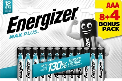 Bateri alkaline Energizer Max Plus LR03 AAA, 12 copë në paketim