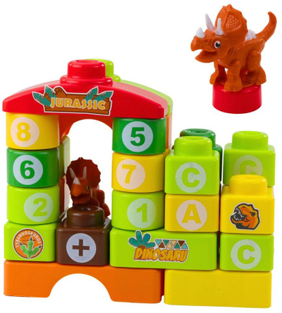 Lodër blloqe për me mësu me dinosaurë, 49 copë, me çantë shpine