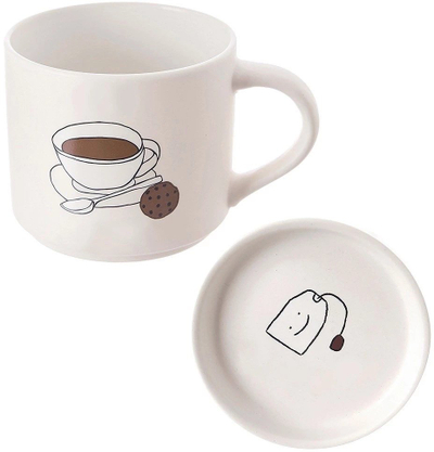 Filxhan porcelani për çaj Orion, me kapak, 420 ml, bezhë