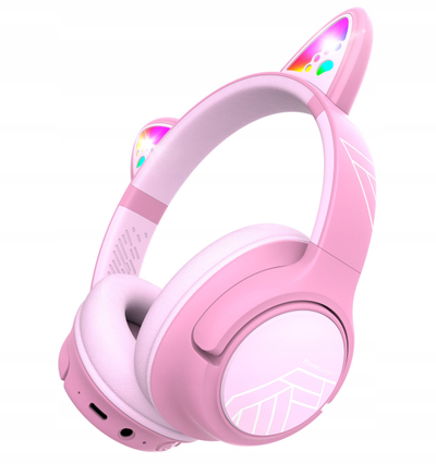 Безжични слушалки PowerLocus Bobo Cat Ears, за деца, Bluetooth, розова