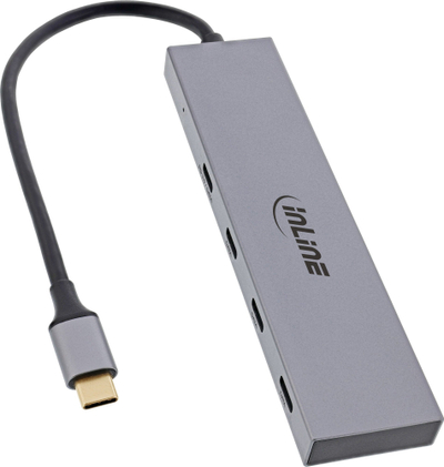 HUB USB InLine USB 3.2 Gen 2, Type C në 4x Type C, 10 Gbit/s, gri