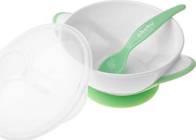 Pjatë me vakum Akuku Suction Cup Bowl, me lugë edhe kapak, për beba