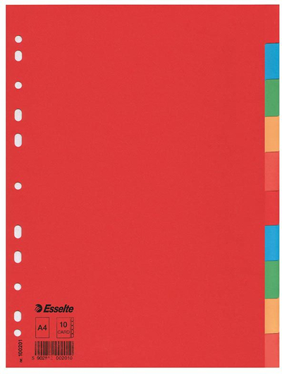 Ndarëse kartoni Esselte A4, set 10 copë, shumëngjyrëshe