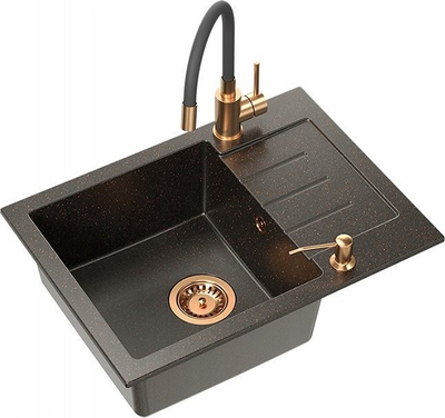 Lavaman kuzhine Quadron Art Johnny 116, granit 60x44 cm, me rubinet Maggie, art black copper