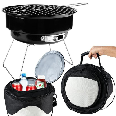 Grill portativ Tourist, me qymyr, 26 cm, me çantë, i zi