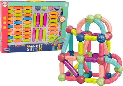 Blloqe magnetike ndërtimi LEAN Toys Magnet Stick, 66 copa, shumëngjyrëshe