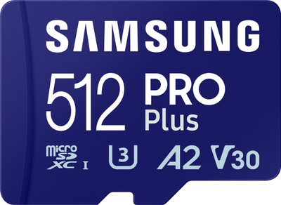 Kartë memorie microSD Samsung PRO Plus, 512GB, Class 10 U3 A2, me adaptues