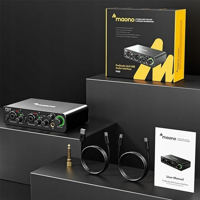 Mikser audio Maono PS22, 2 kanale XLR, 192kHz USB, i zi
