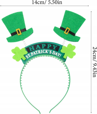 Rripa feste për kokë St. Patrick, set 3 copë, me motive leprechaun, jeshile