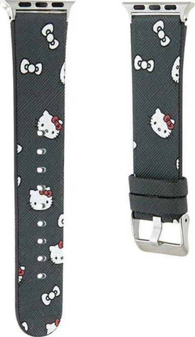 Ремче за паметен часовник Apple Watch Hello Kitty Heads and Bows, веганска кожа PU Saffiano, универзално, црно