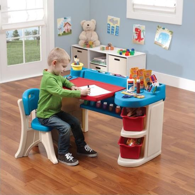 Детска уметничка маса Step2 Studio Art Desk, табла за цртање, со столче, повеќебојна