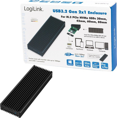 Kuti eksternale për SSD LogiLink UA0346, M.2 PCIe NVMe, USB 3.2, e zezë