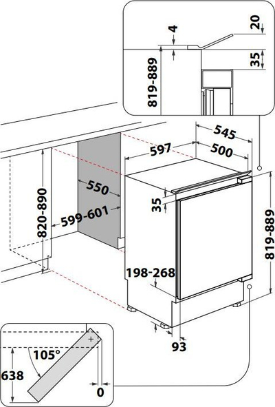 Frigorifer i inkastrum Whirlpool WBUF011, 108L 18L, klasa E, i bardhë