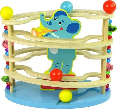 Lodër druri me pista topash Leantoys Elephant, edukative, shumëngjyrëshe